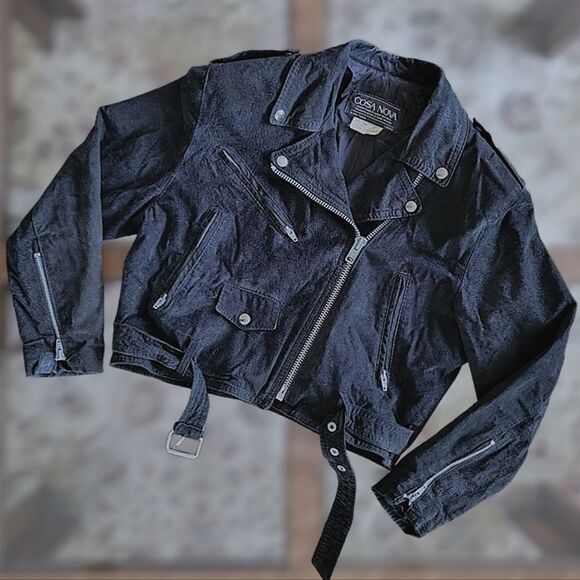 Vtg 90s Cosa Nova black nubuck leather belted moto jacket - Picture 6 of 15
